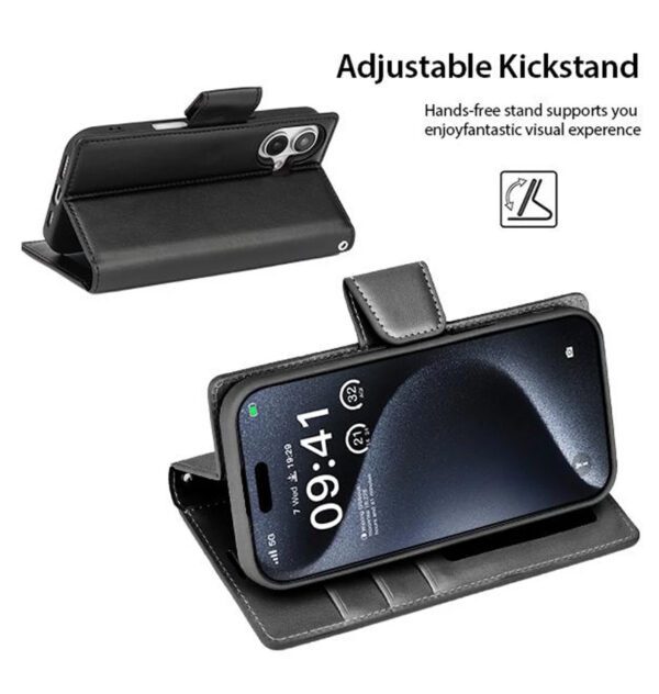 iPhone 16 Plus Hanman Magnetic Detachable Leather Case Flip Wallet Cover - Black - Image 3