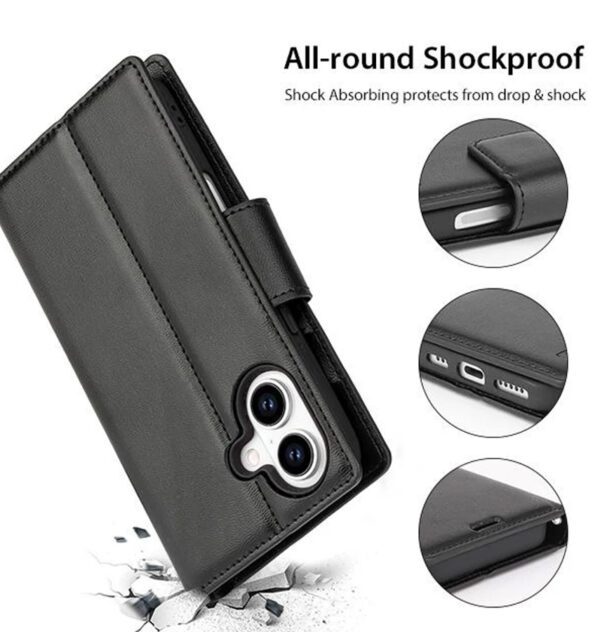 iPhone 16 Plus Hanman Magnetic Detachable Leather Case Flip Wallet Cover - Black - Image 4