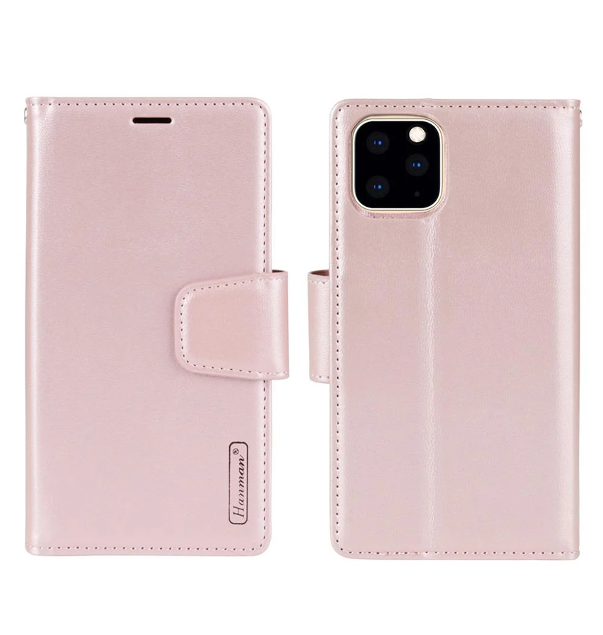 Rose Gold Hanman magnetic detachable leather flip wallet case for iPhone 11, premium and functional