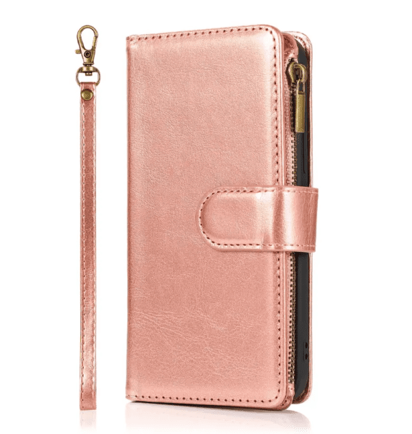 iPhone 16 Zipper Flip Wallet Case Cover - Rose Gold