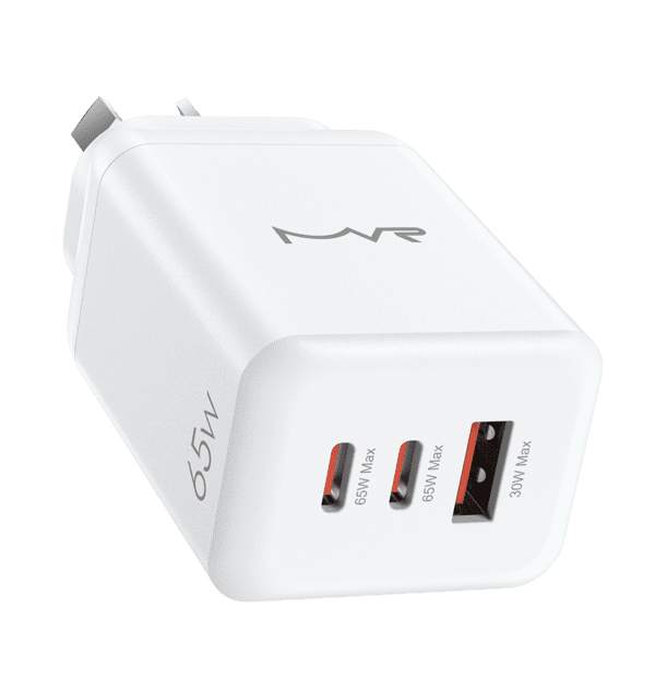 MVR White 65W GaN Wall Adapter with 3 Ports 1 USB Plus 2 Type C - White - Image 4