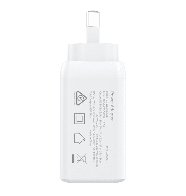 MVR White 65W GaN Wall Adapter with 3 Ports 1 USB Plus 2 Type C - White - Image 5
