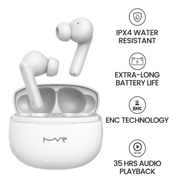 MVR Owl Noise Cancelling Wireless In-Ear Earbuds - White - Image 5