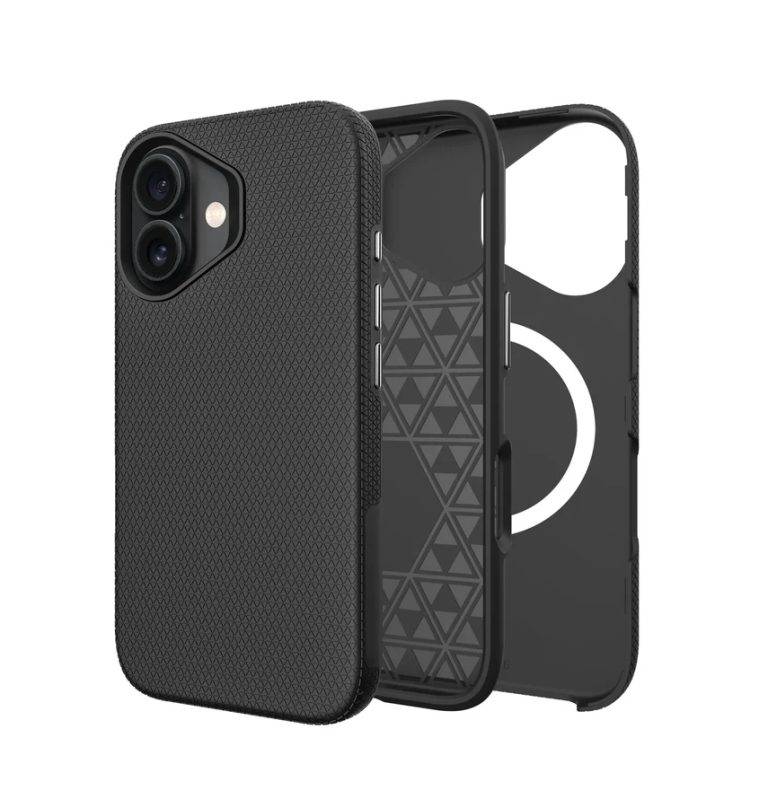 Black Triangle MagSafe Back Cover for iPhone 16 Plus, slim and secure design