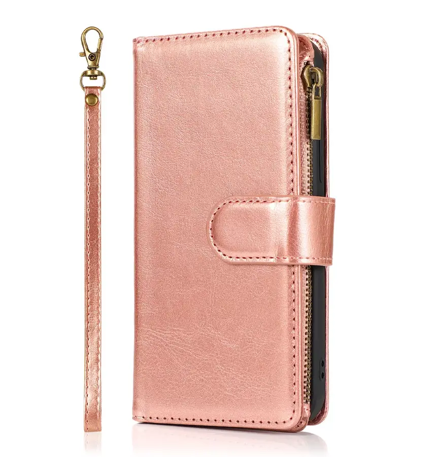 Rose Gold generic zipper flip wallet cover for iPhone 12/12 Pro, stylish and functional