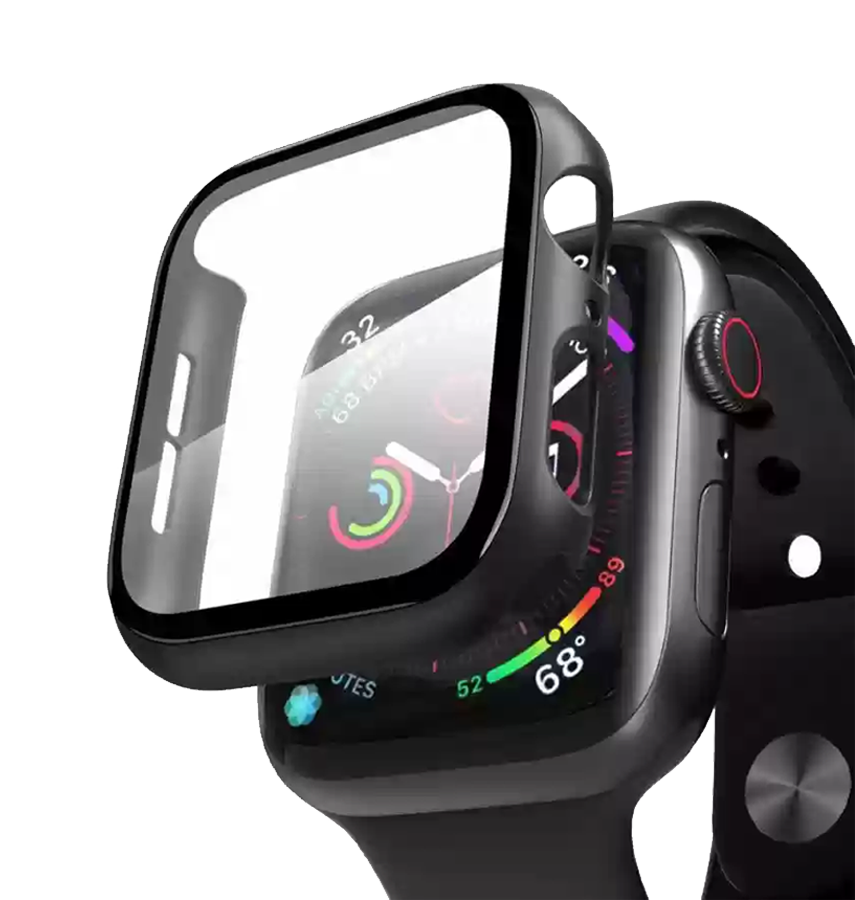 Apple Watch 41mm 360° glass matte wallet/flip cover, black, secure and stylish design