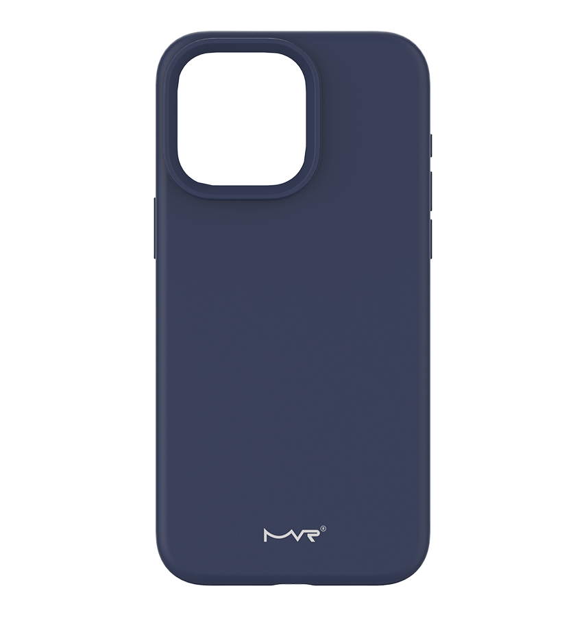 Navy MVR Liquid Silicone Back Cover for iPhone 15 Plus, sleek and smooth fit