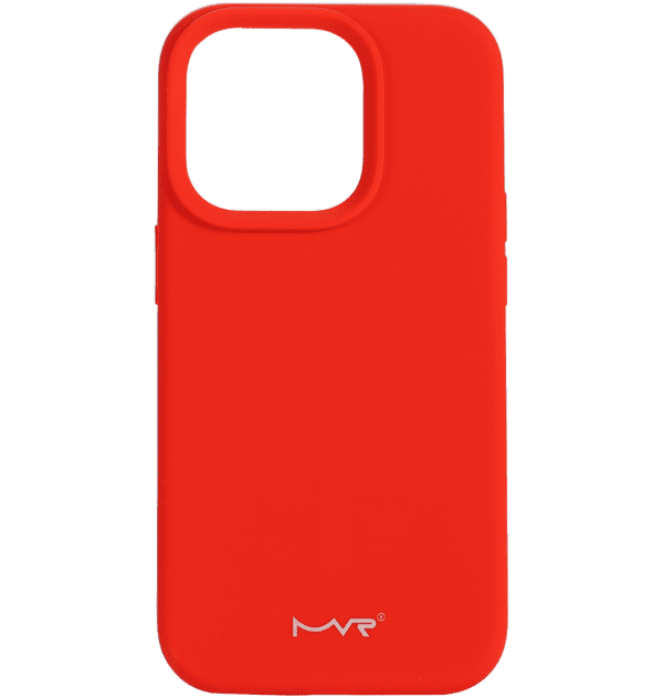 Red MVR Liquid Silicone back cover for iPhone 13/14/15/16e, soft and protective