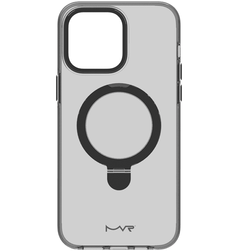 Smokey Black MVR Stellar Stand back cover for iPhone 13/14/15/16e, stylish and functional