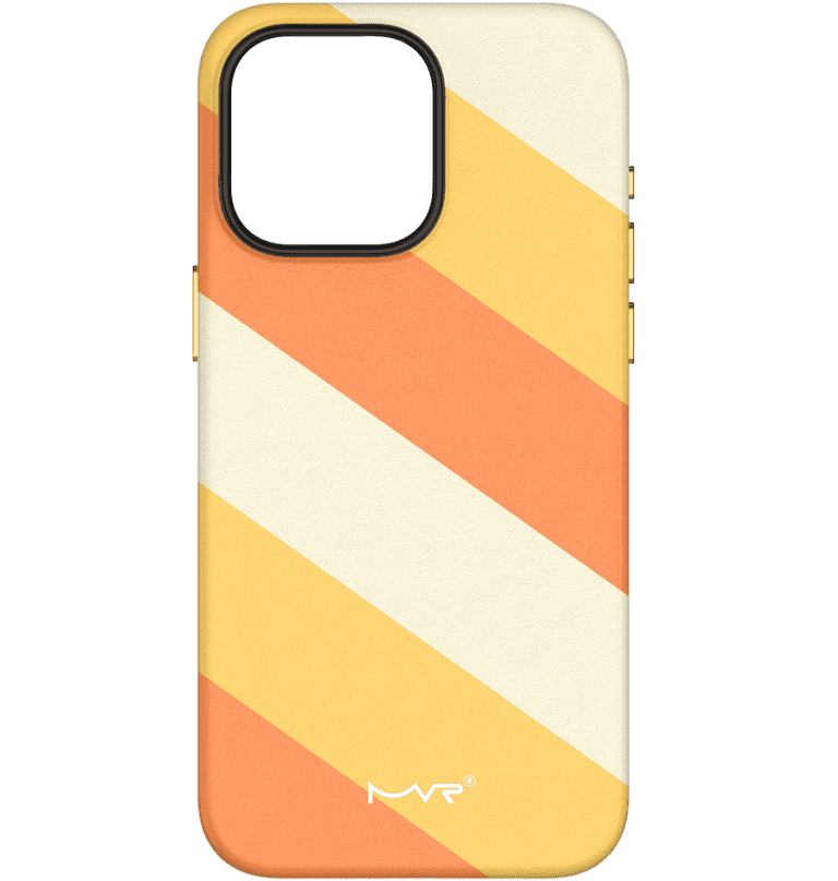 Apricot Yellow MVR Stripe Vibe back cover for iPhone 13/14/15/16e, bright and durable