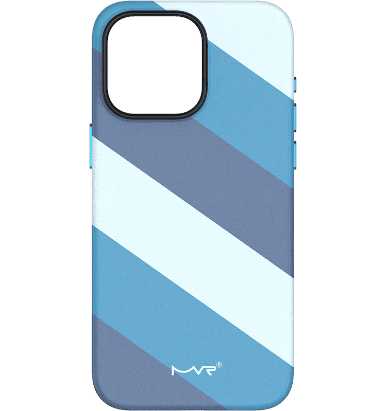 Blue Celeste MVR Stripe Vibe back cover for iPhone 13/14/15/16e, vibrant and protective