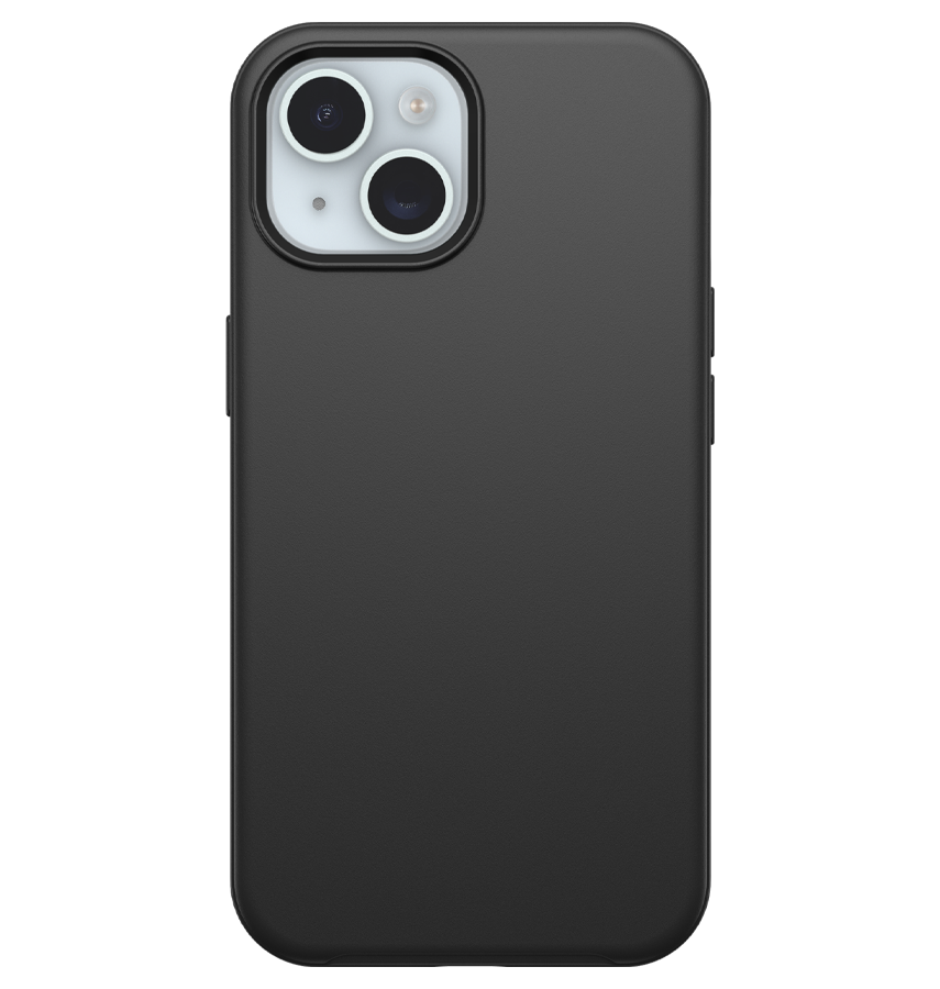 Black Otterbox Symmetry Plus Magsafe back cover for iPhone 13/14/15/16e, rugged and protective