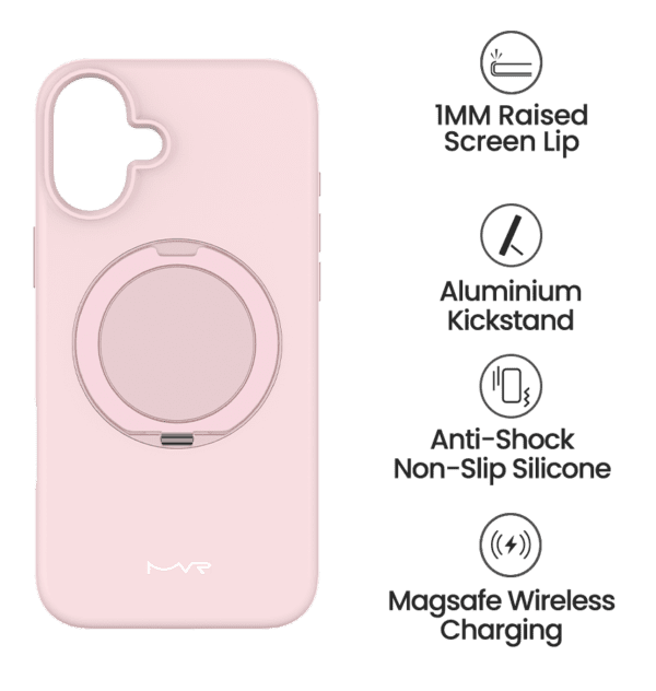iPhone 16 MVR Liquid Silicone Back Cover W/Stand - Pink Sand - Image 5