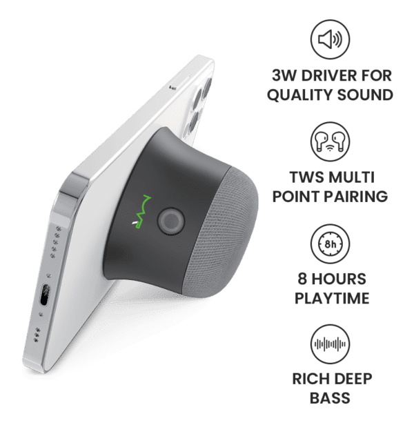 MVR Mag SoundMate Magnetic Speaker - Black | MagSafe Compatible, 15W HD Sound & Portable Clip - On Design - Image 6