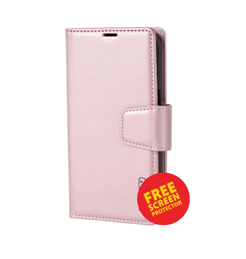 iPhone 17 Pro Leather  Case – Rose Gold | Hanman Magnetic Detachable Wallet, Premium Protection, MagSafe Compatible
