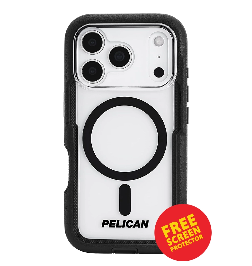 iPhone 17 Pro Case – Black/Clear | Pelican Voyager MagSafe Cover with Holster, Heavy-Duty Protection & Belt Clip