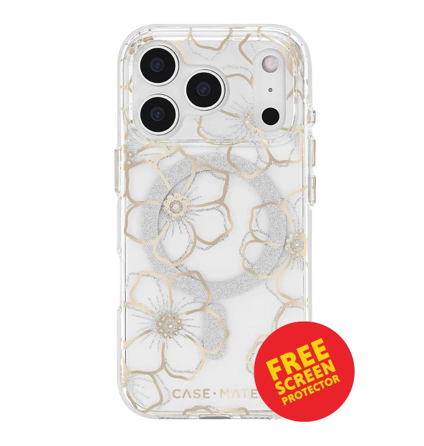 iPhone 17 Pro Floral Gems MagSafe Case – Gold | Case-Mate Stylish Protective Cover with Slim, Durable & Drop Protection