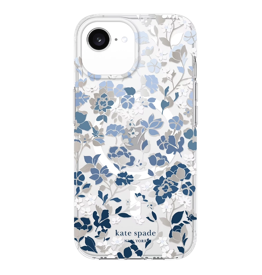 iPhone 16E/15/14/13 Flowerbed Blue MagSafe Case – Clear/Blue | Kate Spade Protective Cover with Stylish, Slim & Durable Design