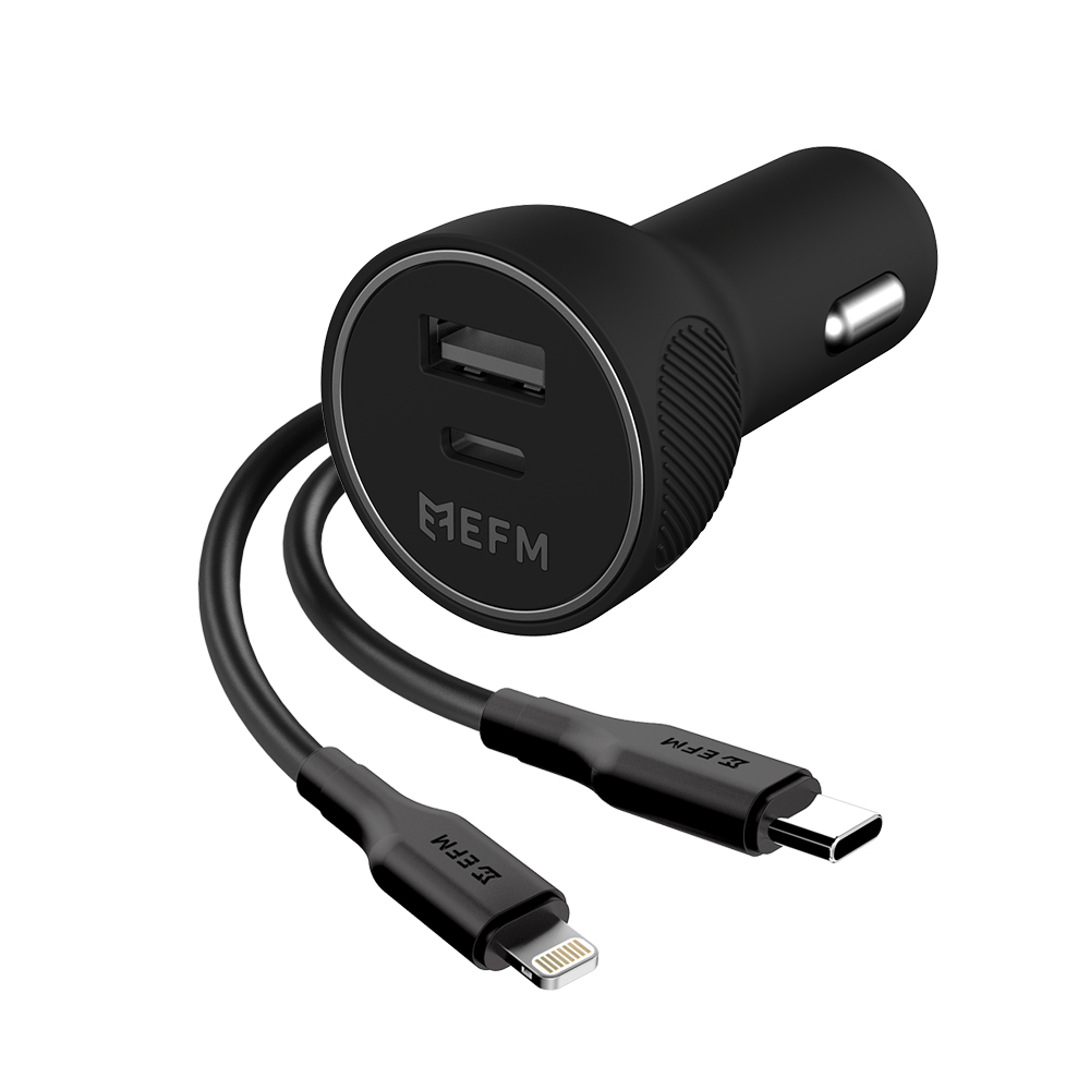 EFM 57W Dual Port Car Charger With Type C to Apple Lightning Cable